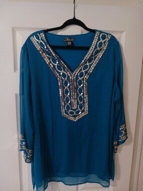 Metro 22 Blouse Womens 2X Blue